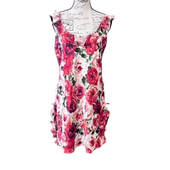Oscar De La Renta Pink Label Slip Nightgown Small Floral Dress Ruffles VTG COA‎ - Picture 2 of 16